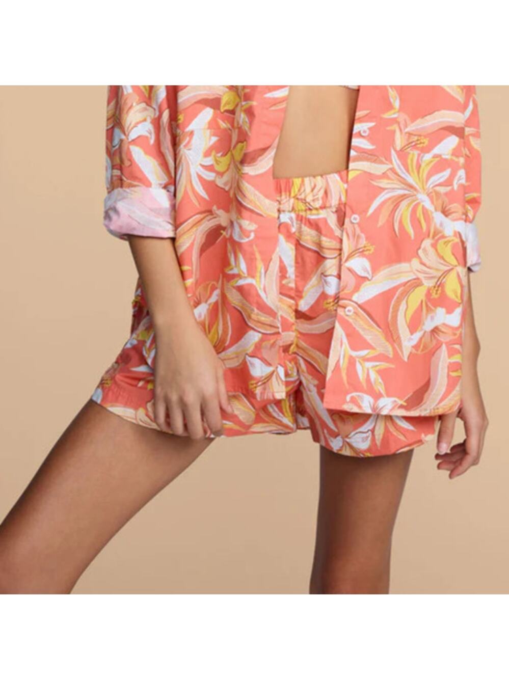 MIKOH Willa Cotton Shorts Bora Bora Orange Hawaiian Print XS/S NWT Resort Wear